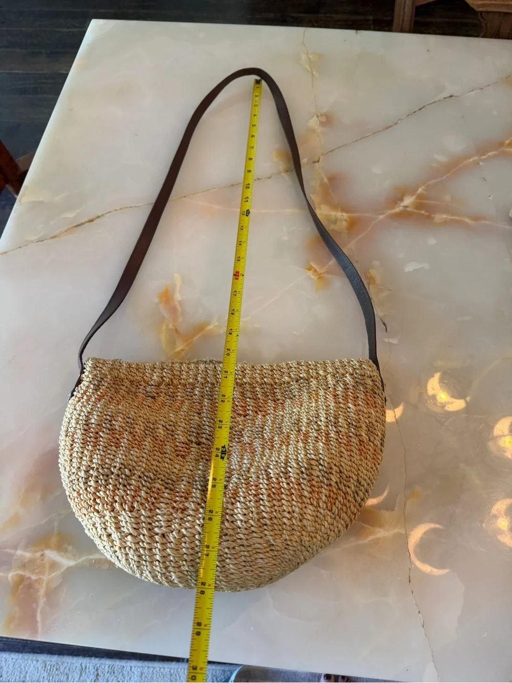 Vintage Natural Straw Crossbody Bag with Brown Strap